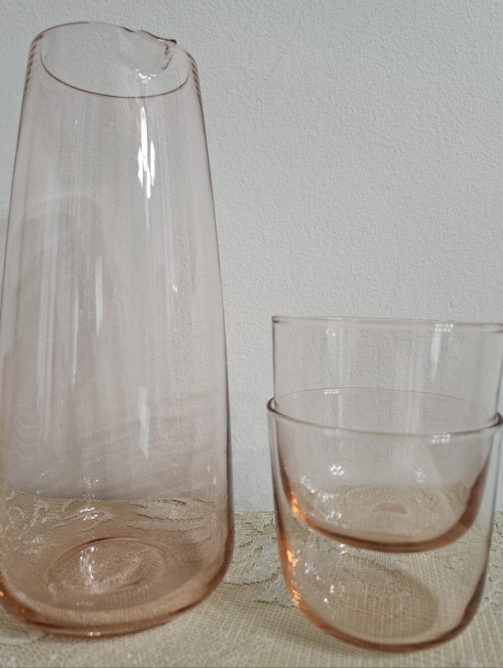 Ikea Intagande Pink Glass Carafe Pitcher & (2) Drinking Glasses Set Aaron Probyn